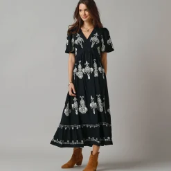 Bohemian lange jurk, print met borduureffect