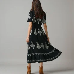 Bohemian lange jurk, print met borduureffect