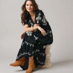 Bohemian lange jurk, print met borduureffect
