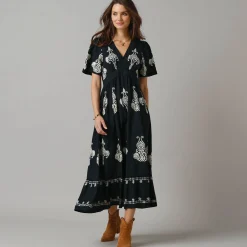 Bohemian lange jurk, print met borduureffect