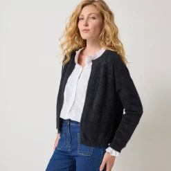 Bolero in harig tricot met lange mouwen