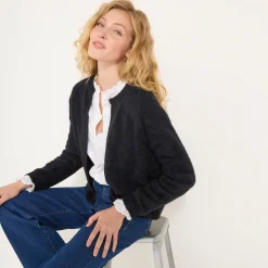 Bolero in harig tricot met lange mouwen