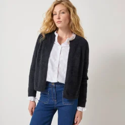 Bolero in harig tricot met lange mouwen