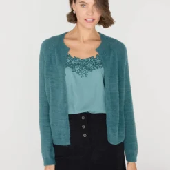 Bolero in harig tricot met lange mouwen