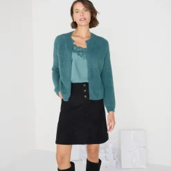Bolero in harig tricot met lange mouwen