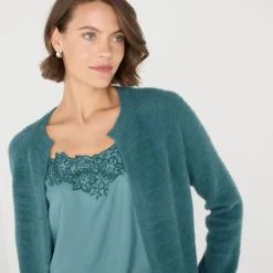 Bolero in harig tricot met lange mouwen