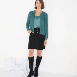Bolero in harig tricot met lange mouwen