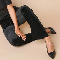 Bootcut legging met elastische taille, in velourstricot