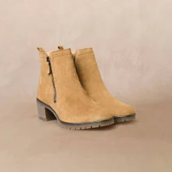 Boots in splitleer met rits en hak, extrabreed