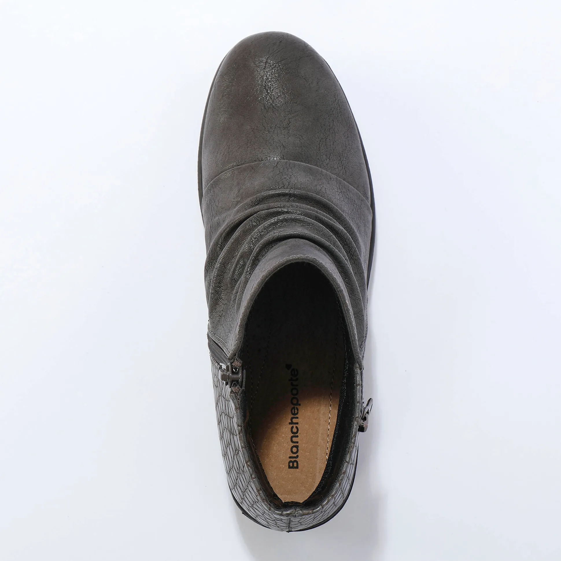 Boots met sleehak en rits, getextureerd effect achter