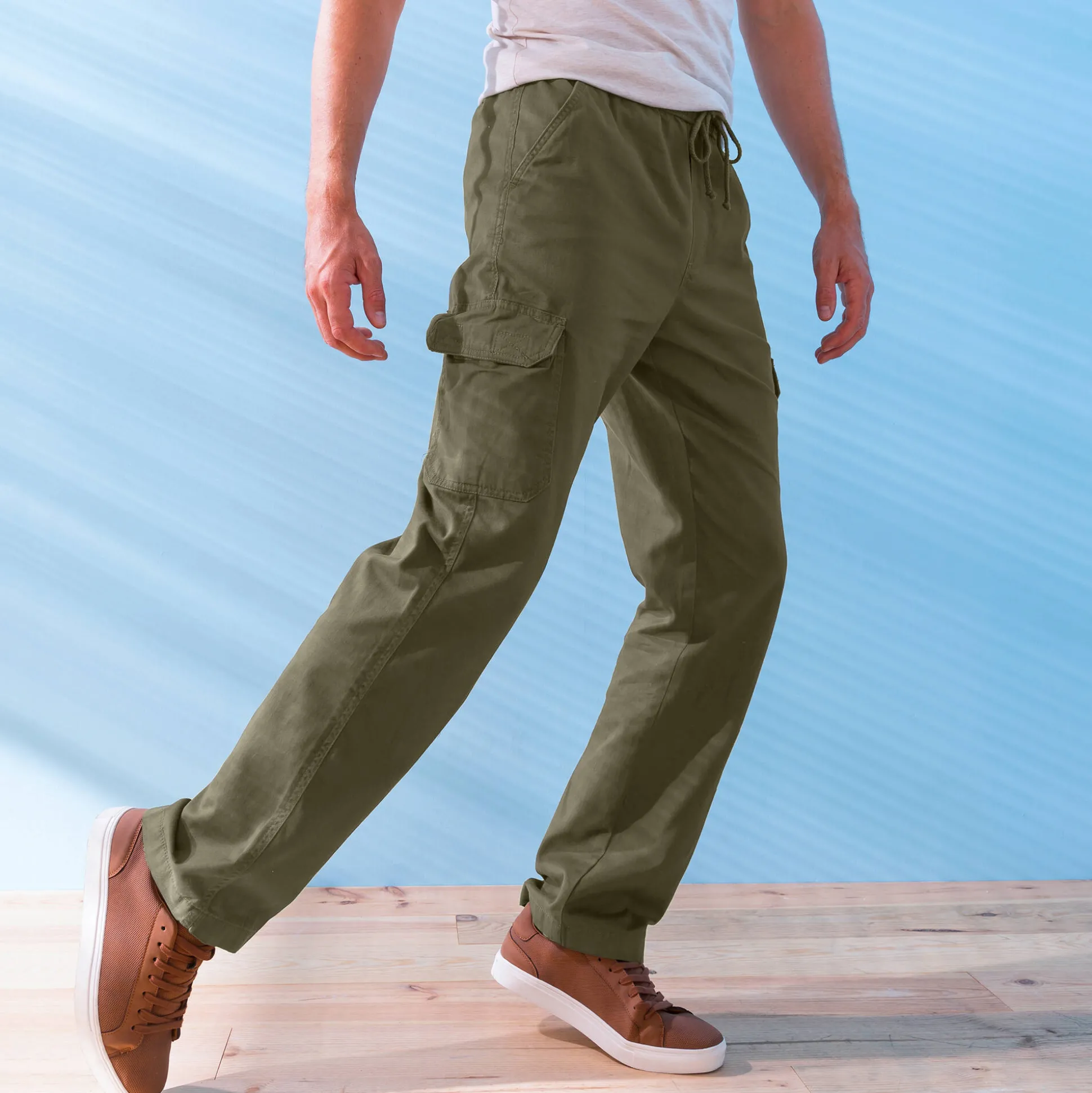 Broek in cargostijl, elastische gabardine