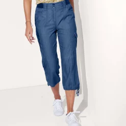 3/4-broek in denim met tricot tailleband