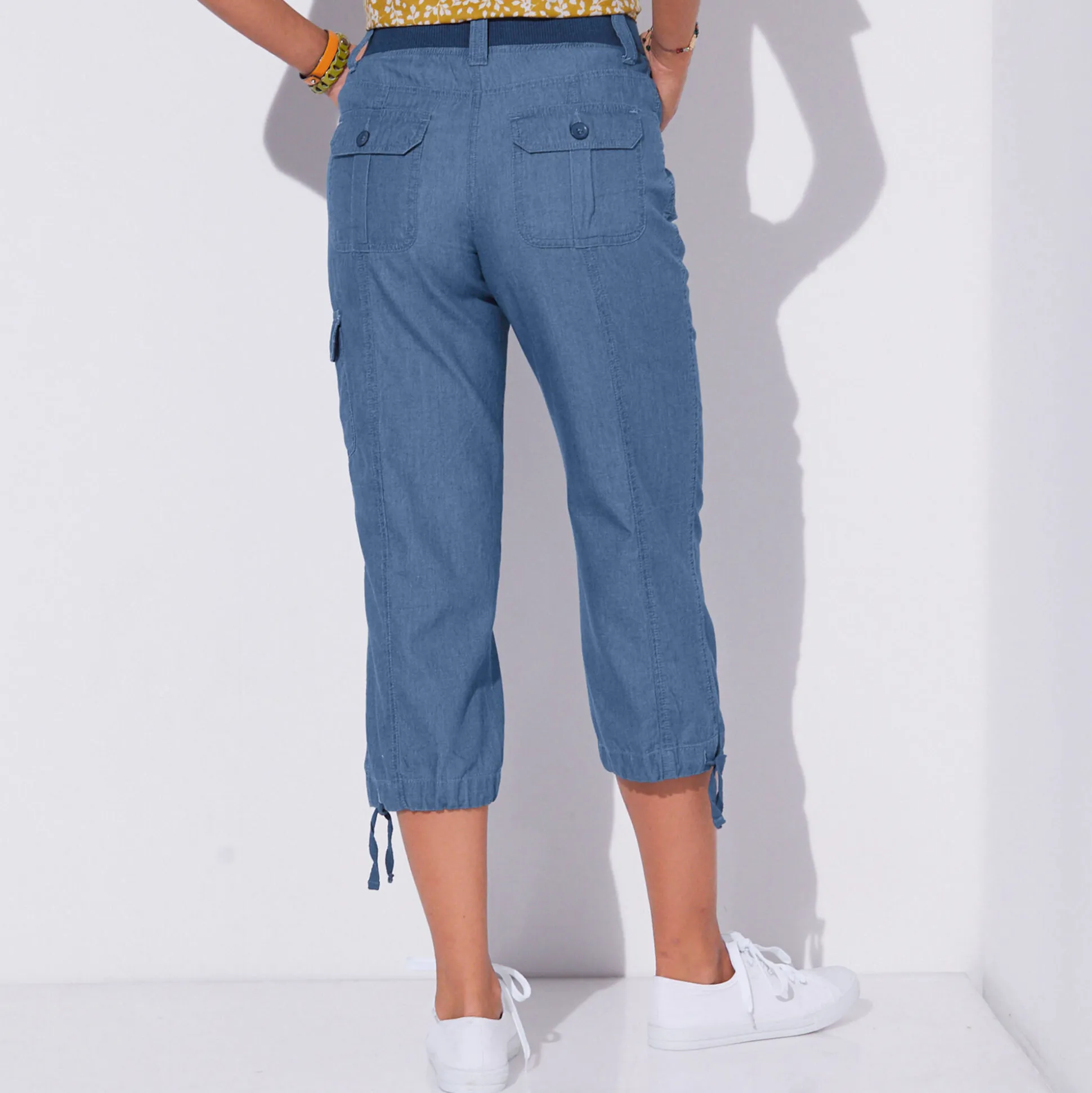 3/4-broek in denim met tricot tailleband