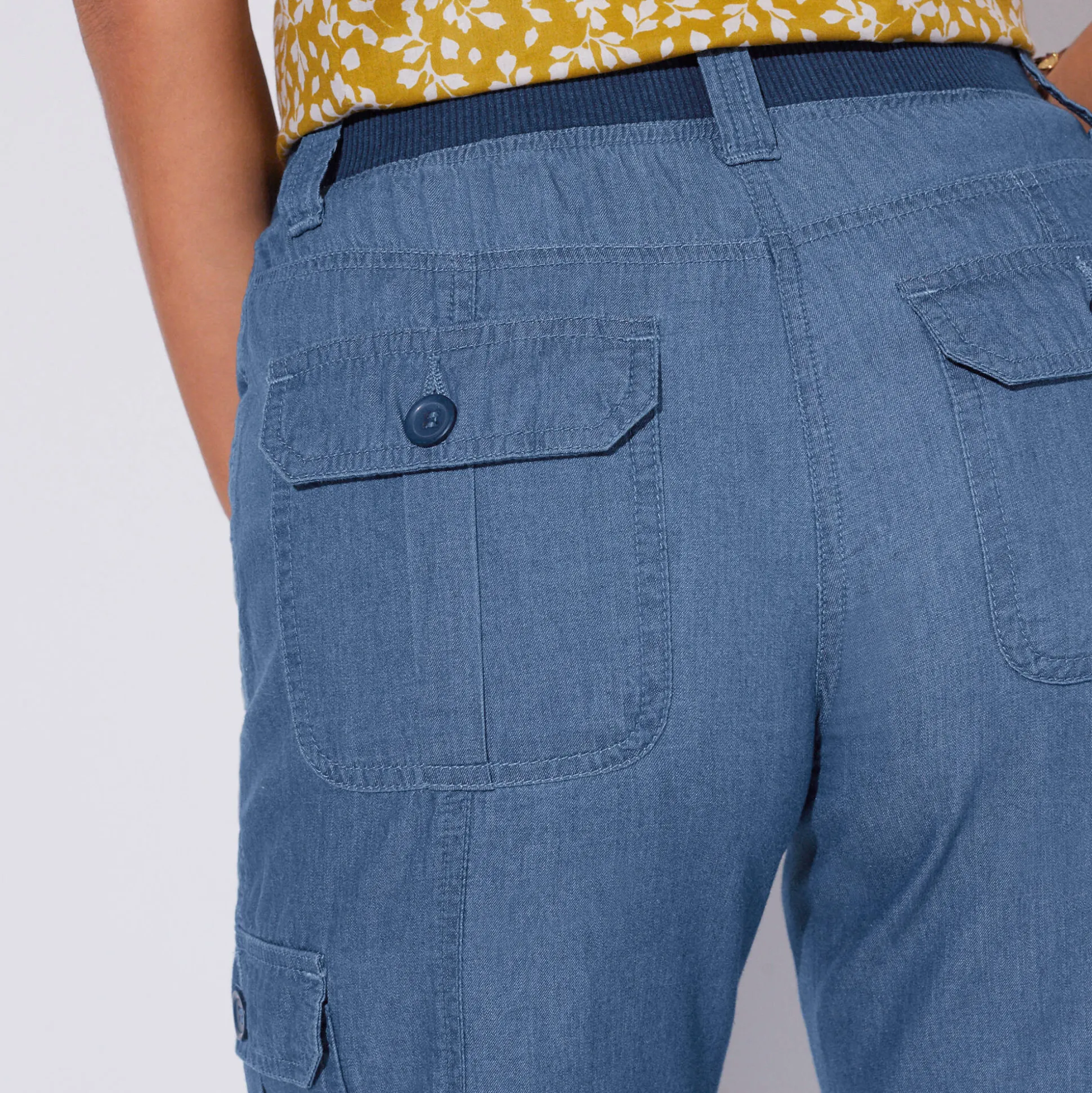 3/4-broek in denim met tricot tailleband