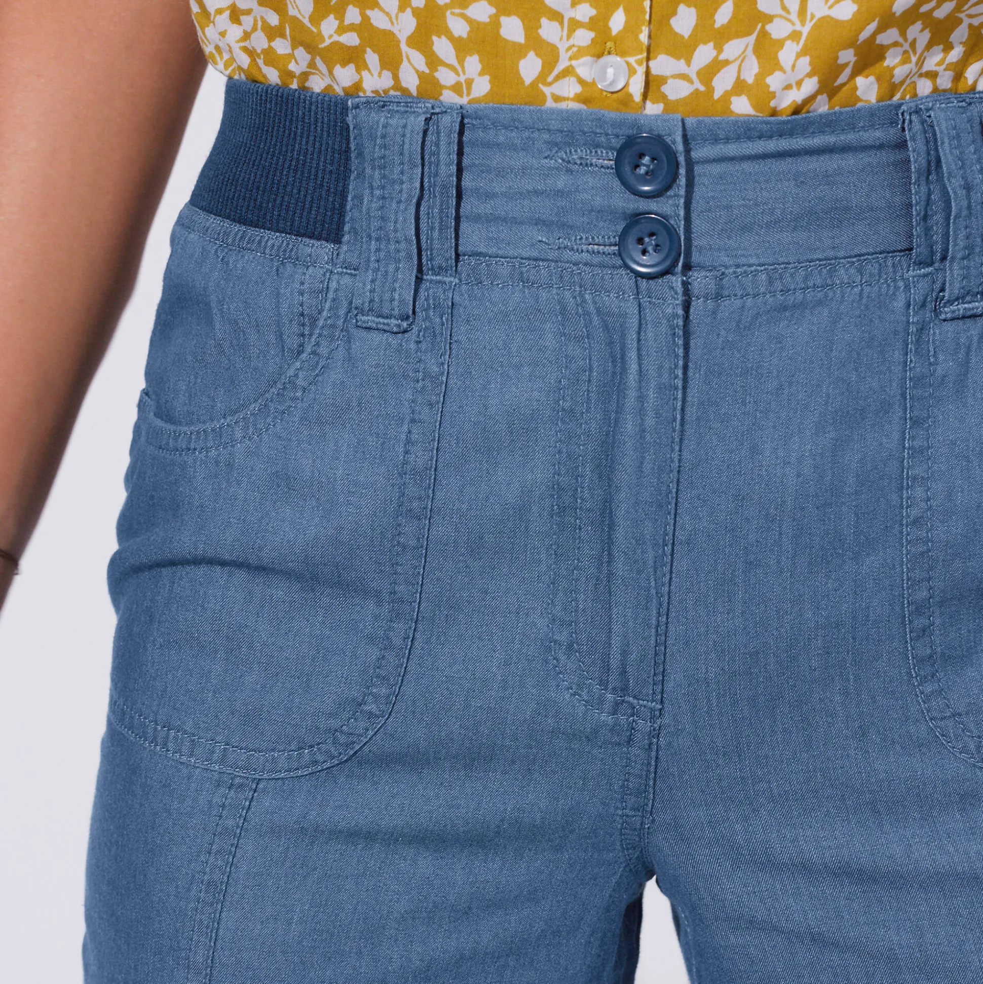 3/4-broek in denim met tricot tailleband