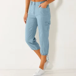 3/4-broek in denim met tricot tailleband