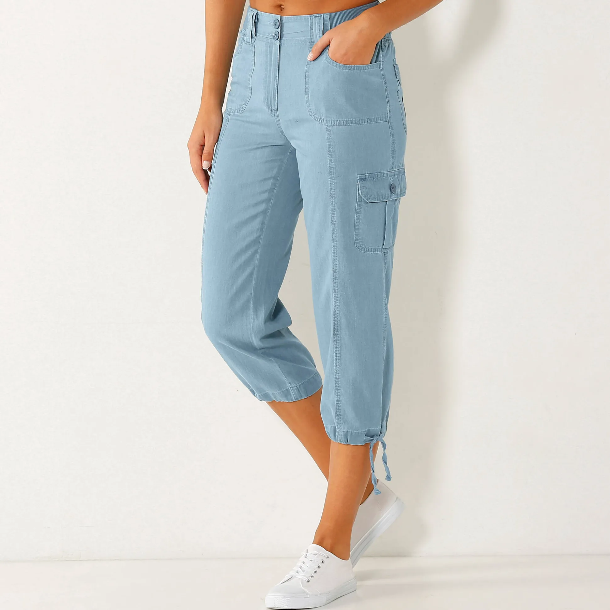 3/4-broek in denim met tricot tailleband