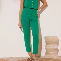 Broek in effen, soepel tricot met elastische taille