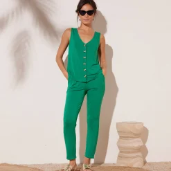 Broek in effen, soepel tricot met elastische taille