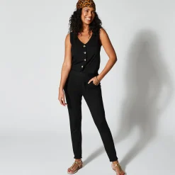 Broek in effen, soepel tricot met elastische taille