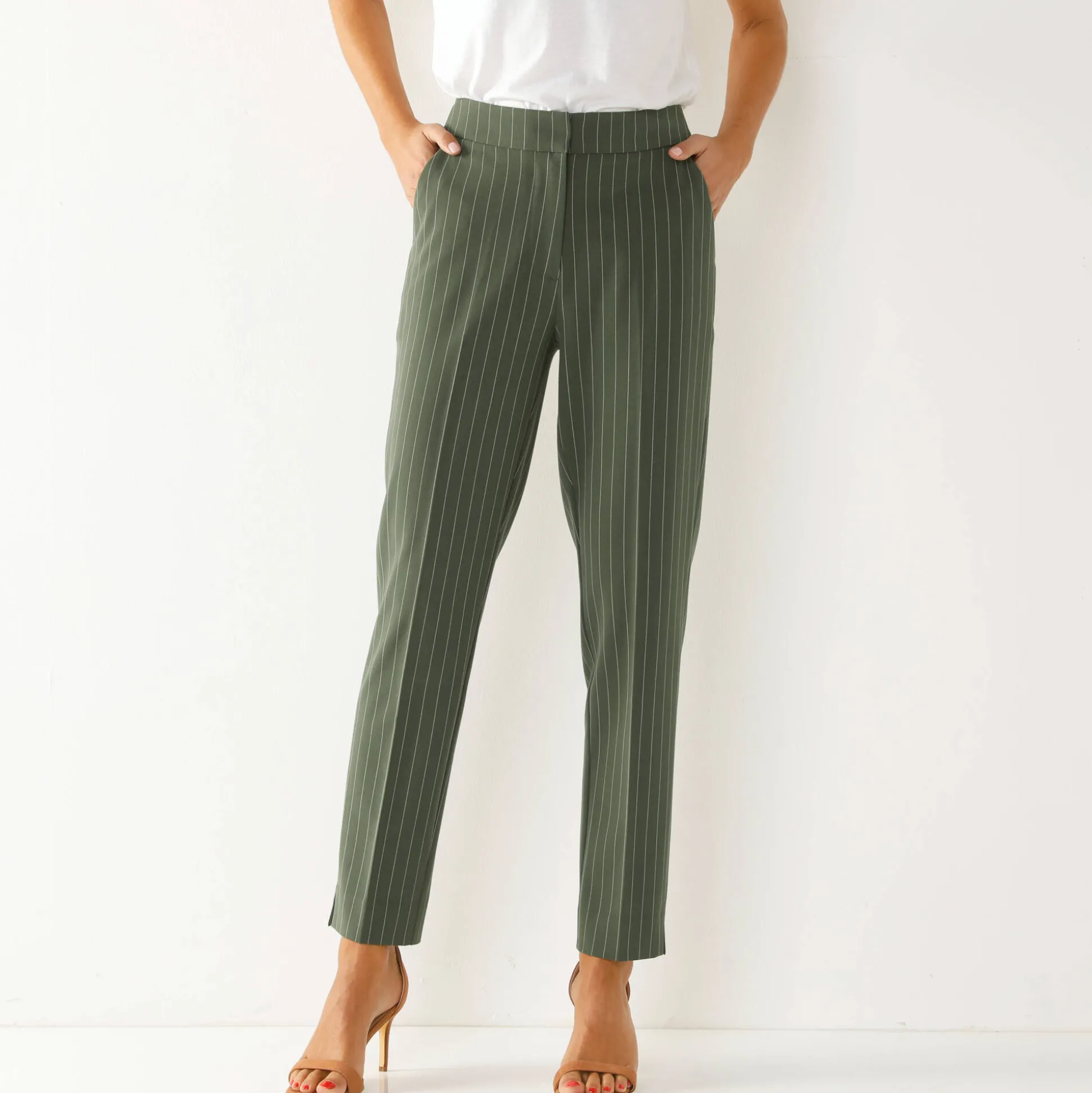 7/8-broek in slimmodel, strepenprint