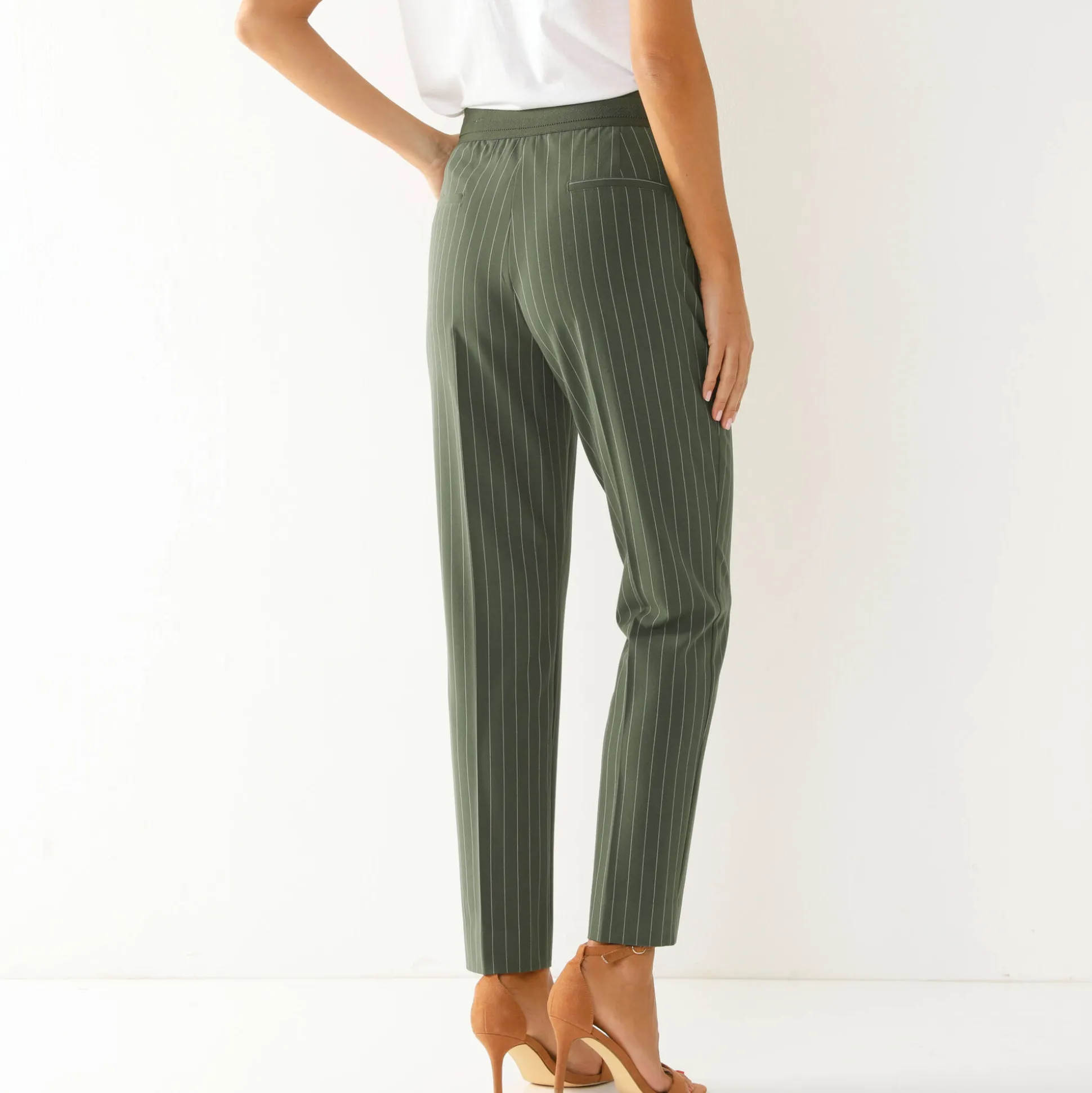7/8-broek in slimmodel, strepenprint