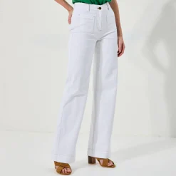Broek in twill, ruim model met hoge taille, grote lengte
