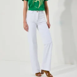 Broek in twill, ruim model met hoge taille, grote lengte