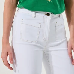 Broek in twill, ruim model met hoge taille, middelmatige lengte