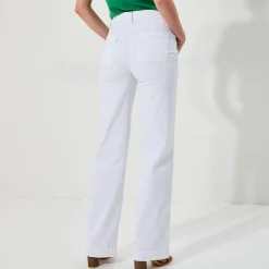 Broek in twill, ruim model met hoge taille, middelmatige lengte