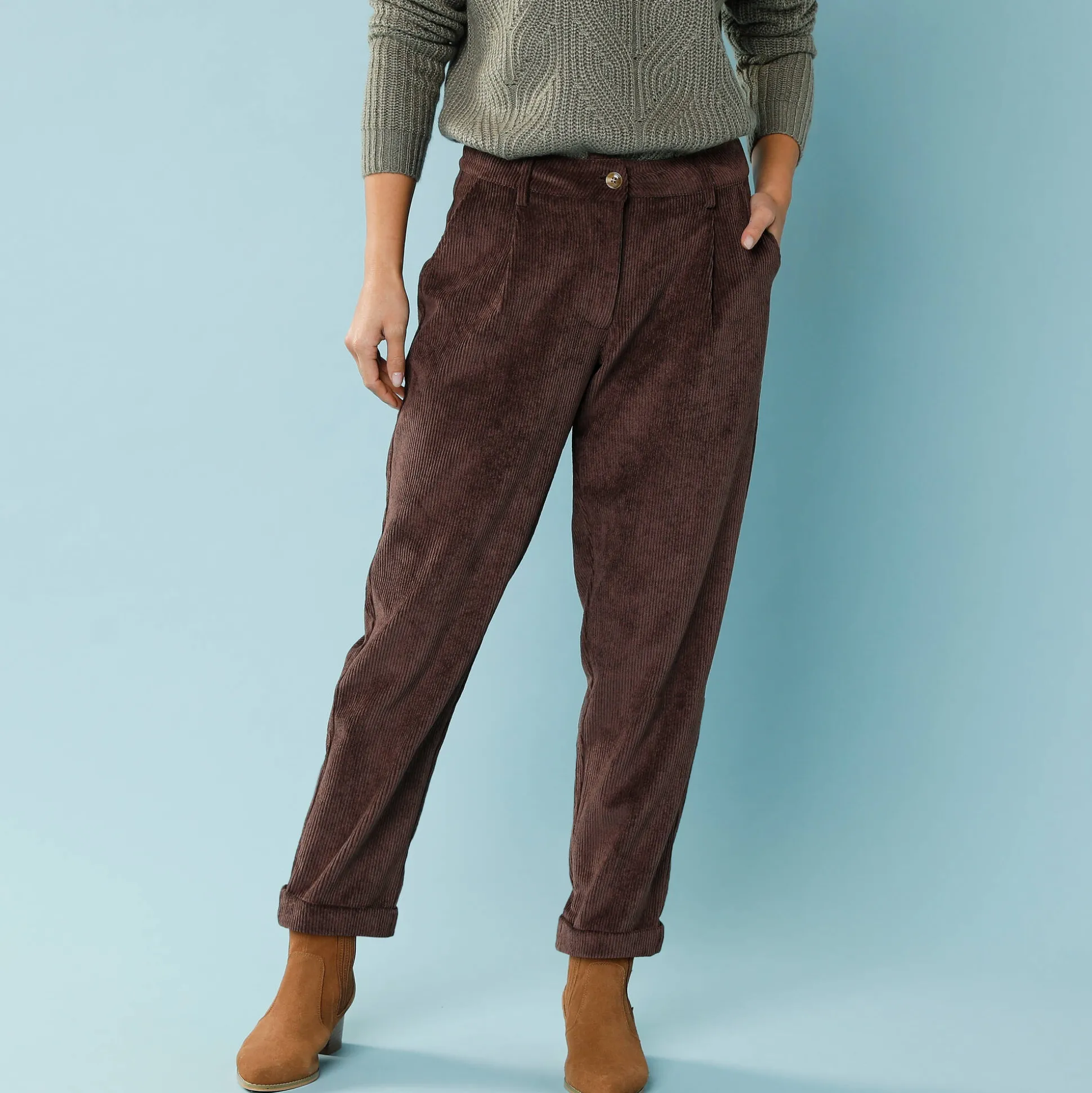 7/8-broek in velours, kleine lengtes