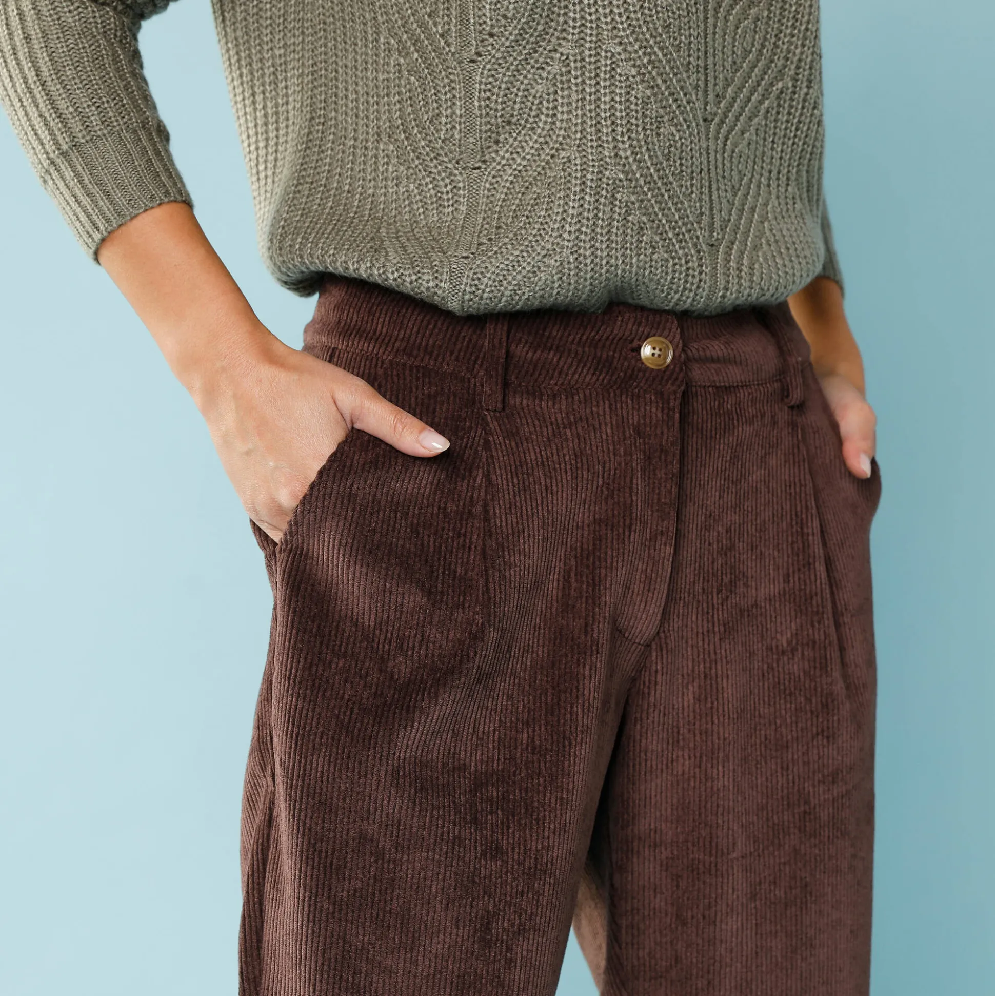 7/8-broek in velours, kleine lengtes