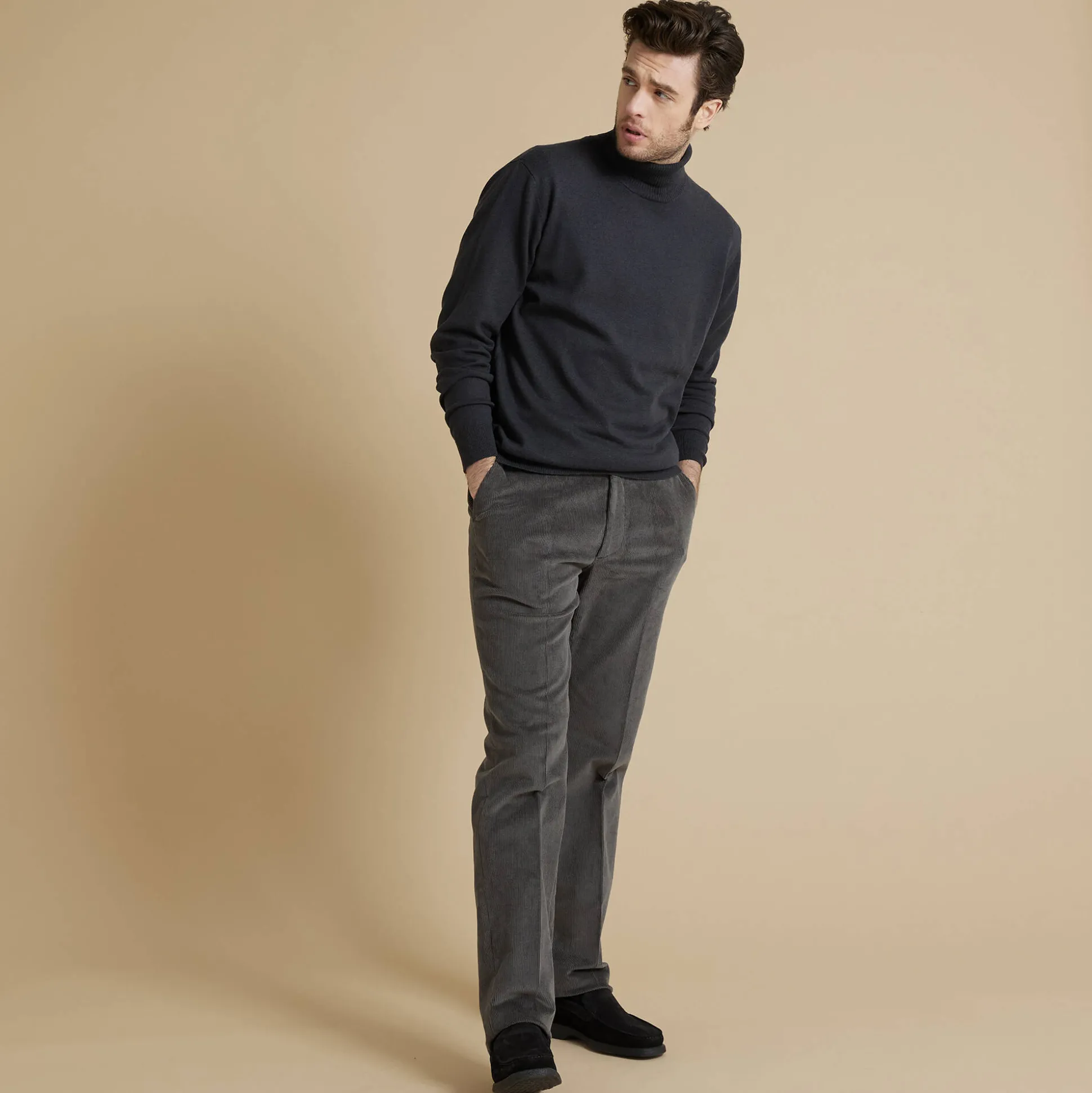 Broek in velours met elastische taille zonder bandplooien