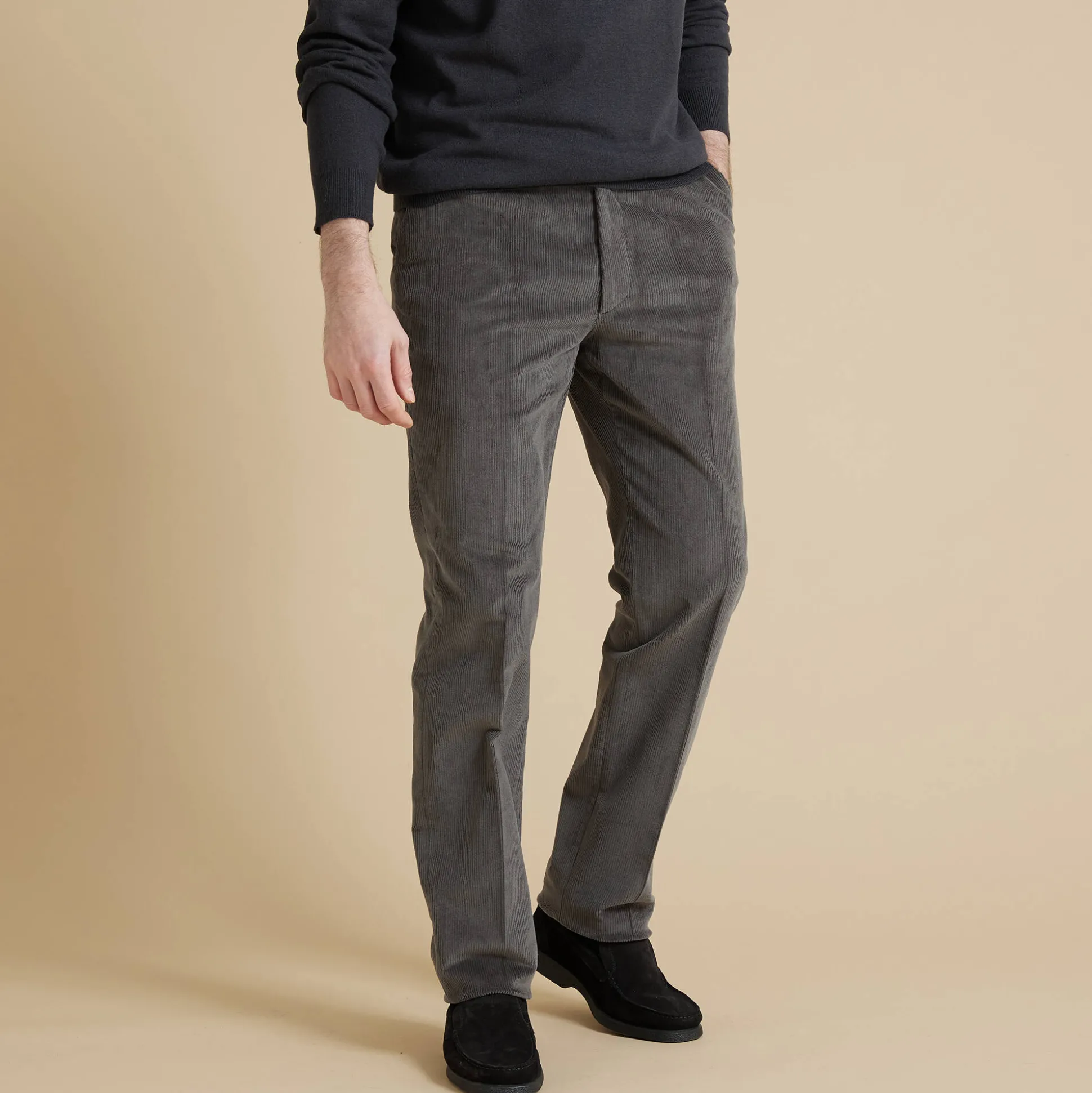 Broek in velours met elastische taille zonder bandplooien