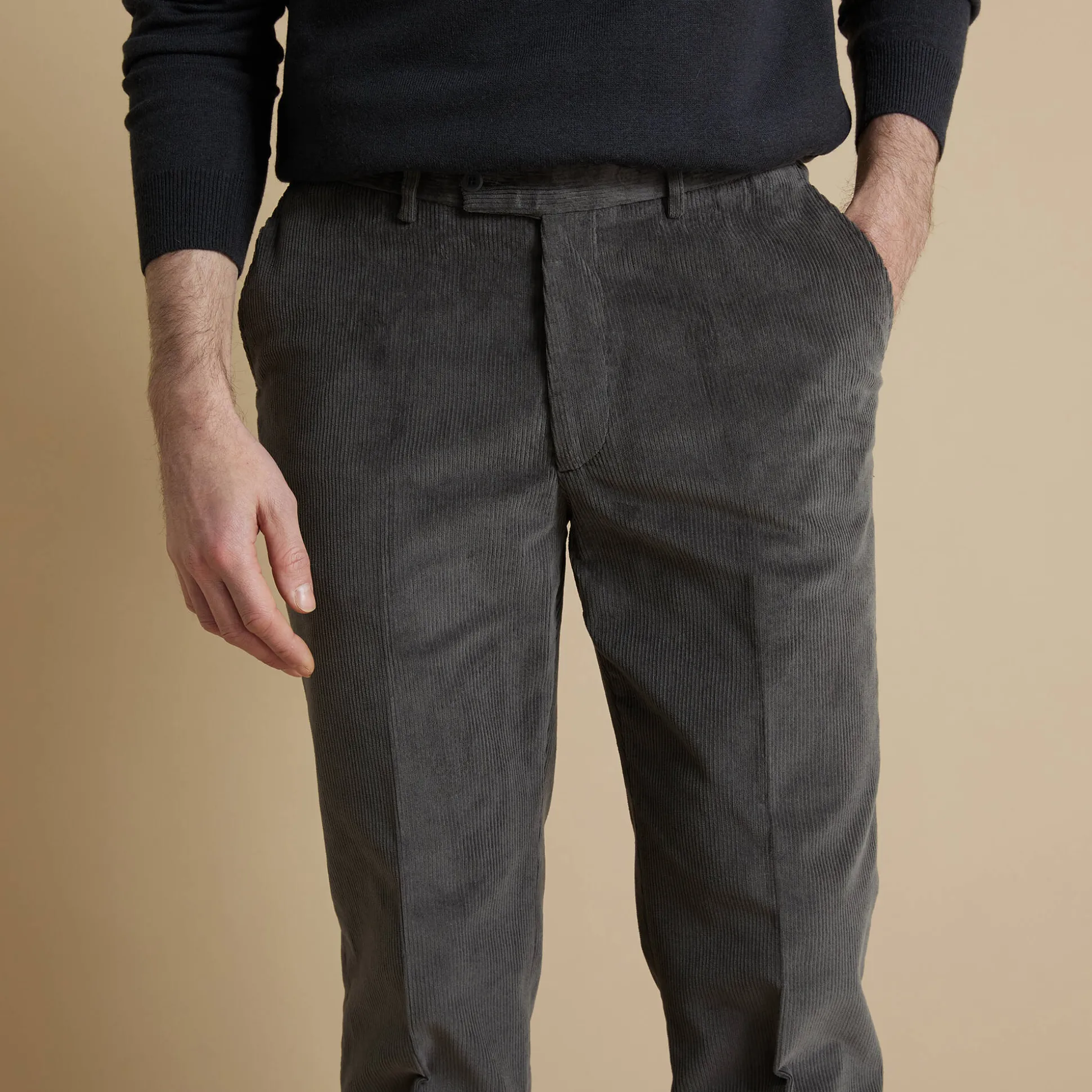 Broek in velours met elastische taille zonder bandplooien