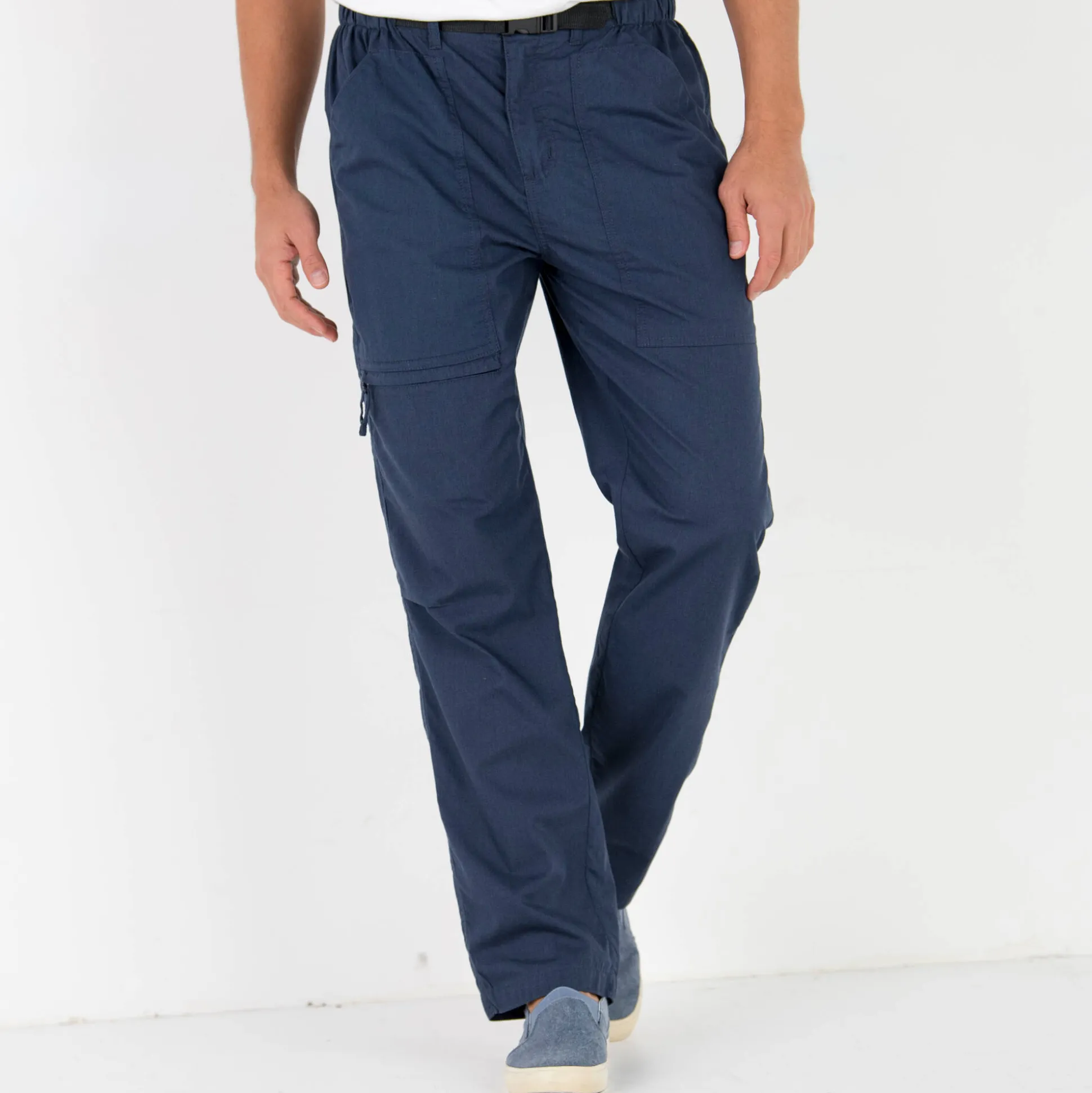 Broek met 3/4-elastische tailleband + bijpassende ceintuur