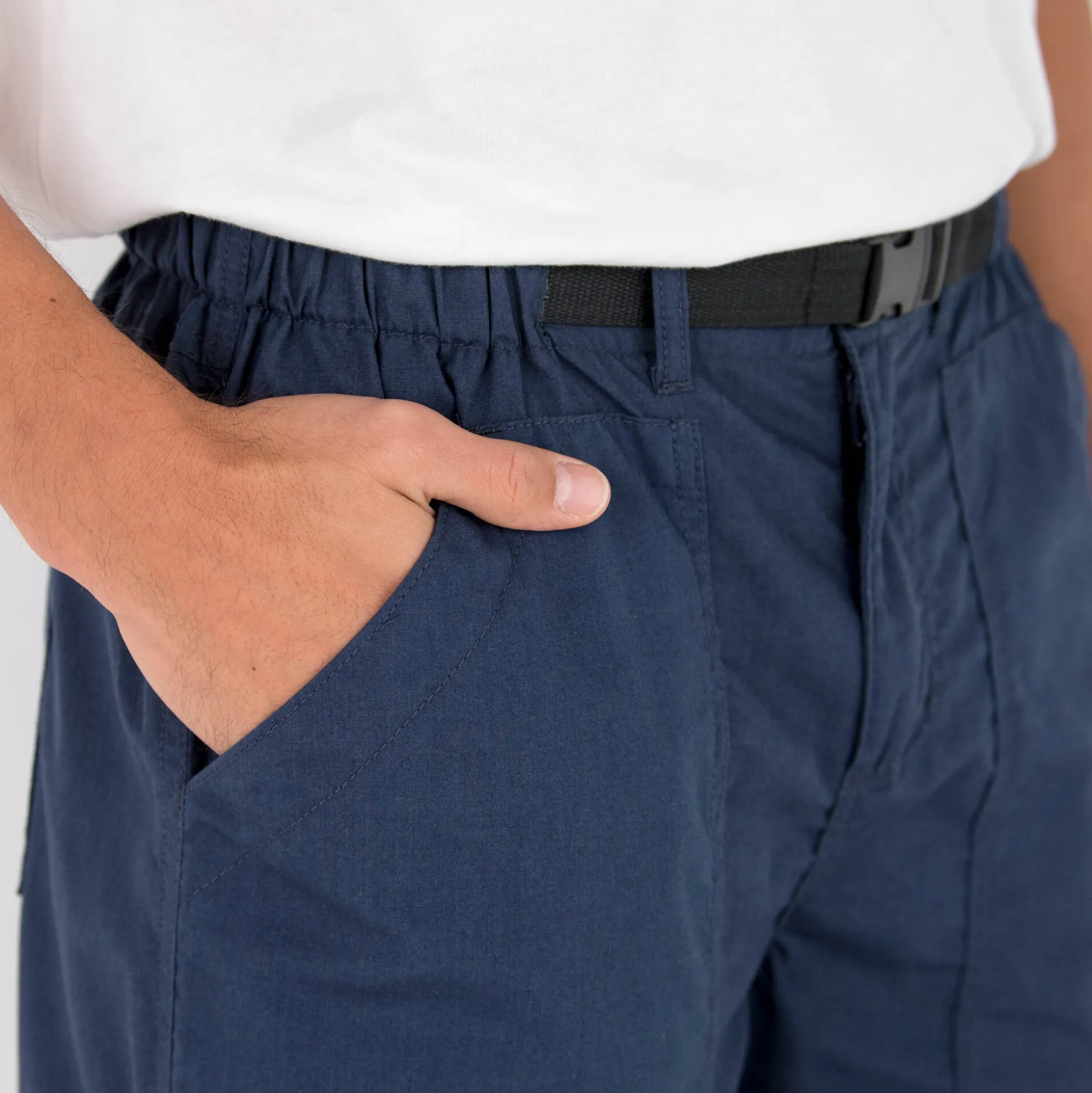 Broek met 3/4-elastische tailleband + bijpassende ceintuur