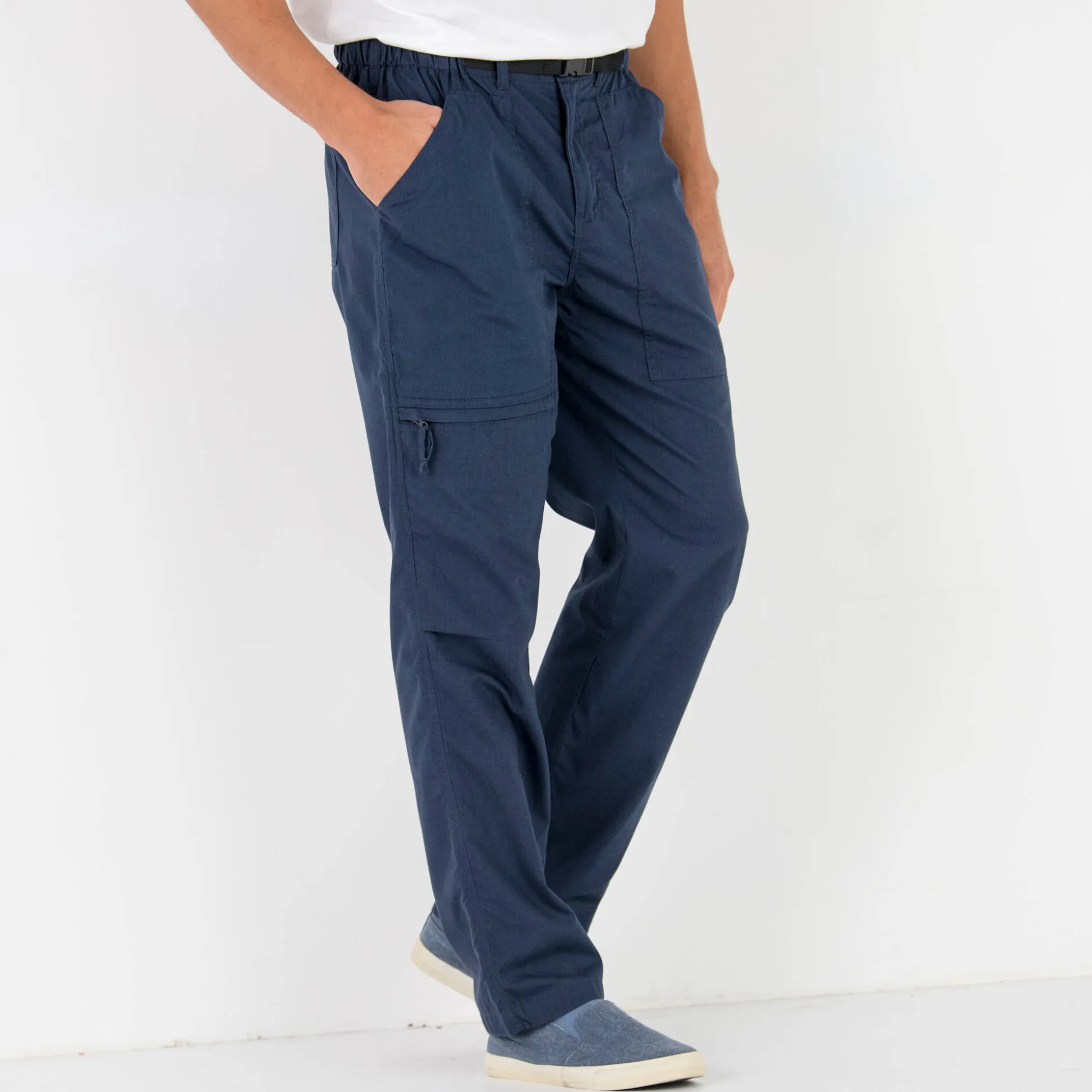 Broek met 3/4-elastische tailleband + bijpassende ceintuur