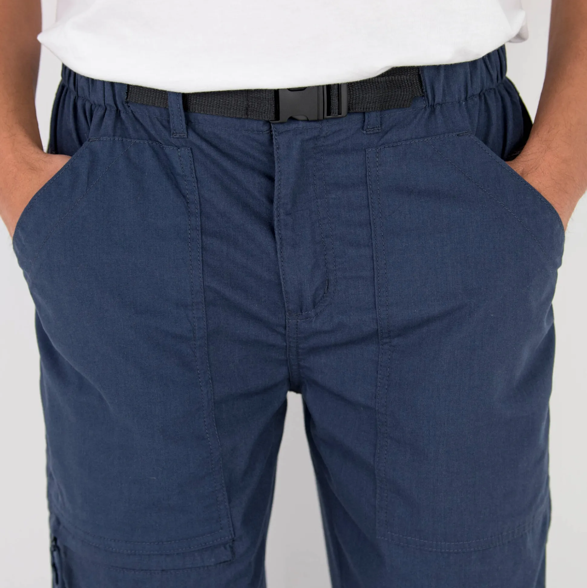 Broek met 3/4-elastische tailleband + bijpassende ceintuur