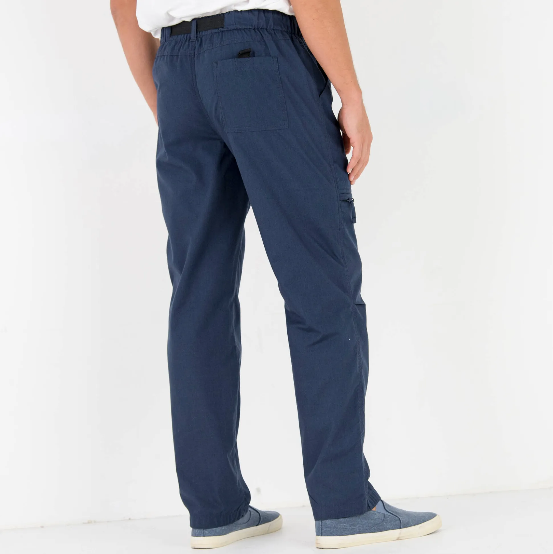 Broek met 3/4-elastische tailleband + bijpassende ceintuur