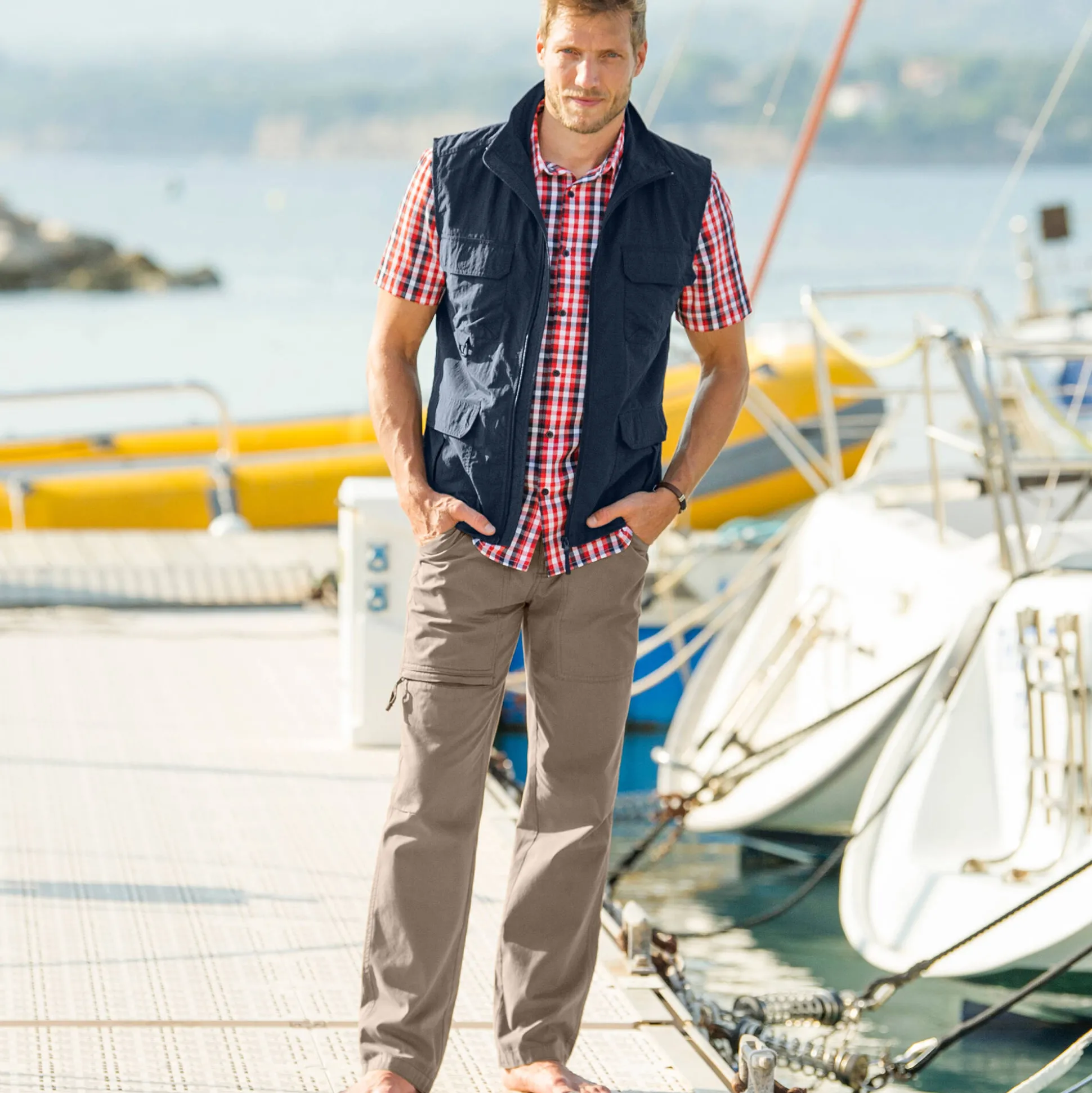 Broek met 3/4-elastische tailleband + bijpassende ceintuur
