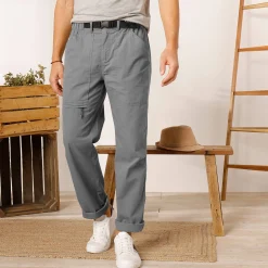 Broek met 3/4-elastische tailleband + bijpassende ceintuur