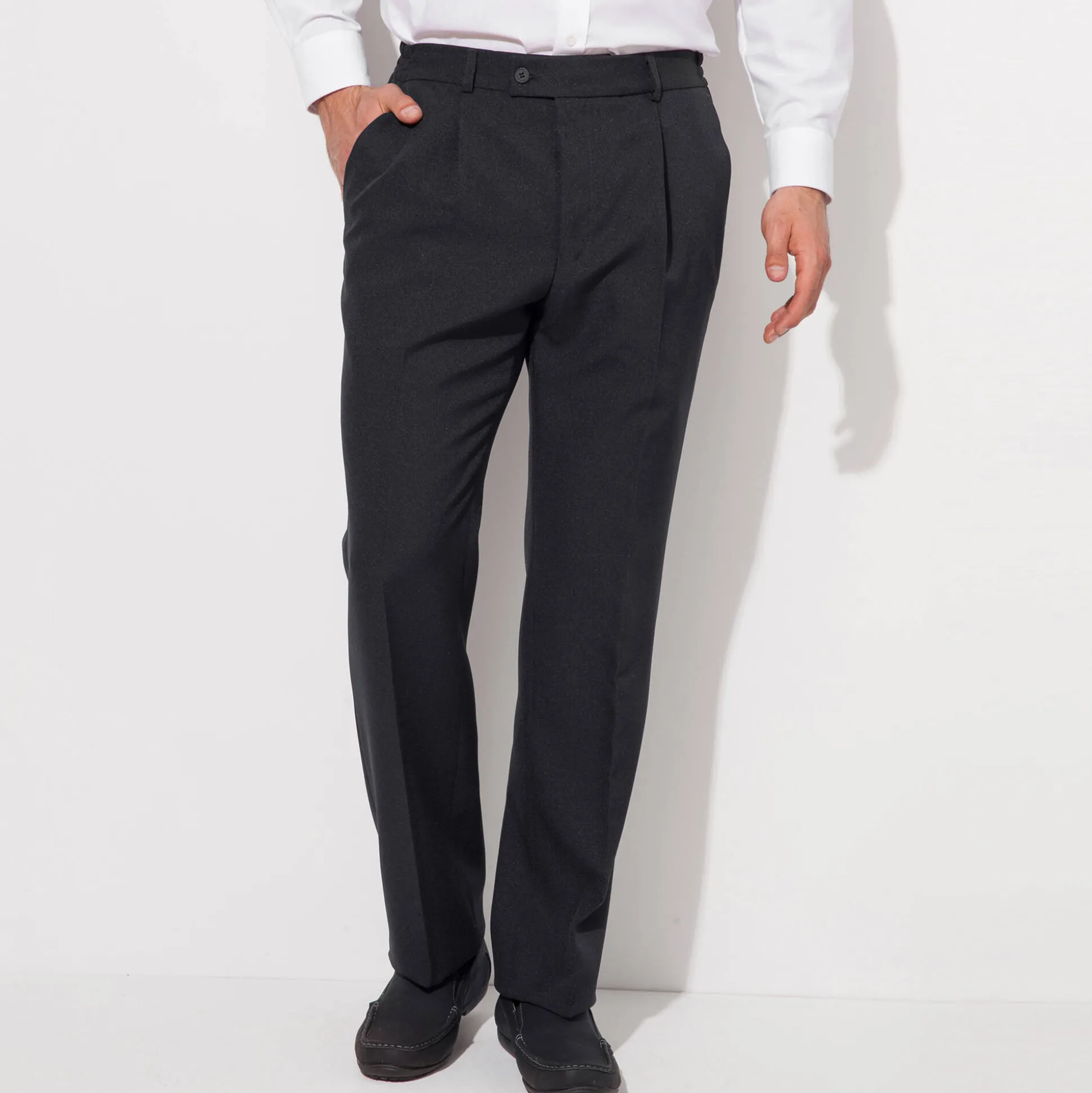 Broek met elastische taille en bandplooien - polyester/wol