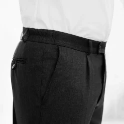 Broek met elastische taille en bandplooien - polyester/wol