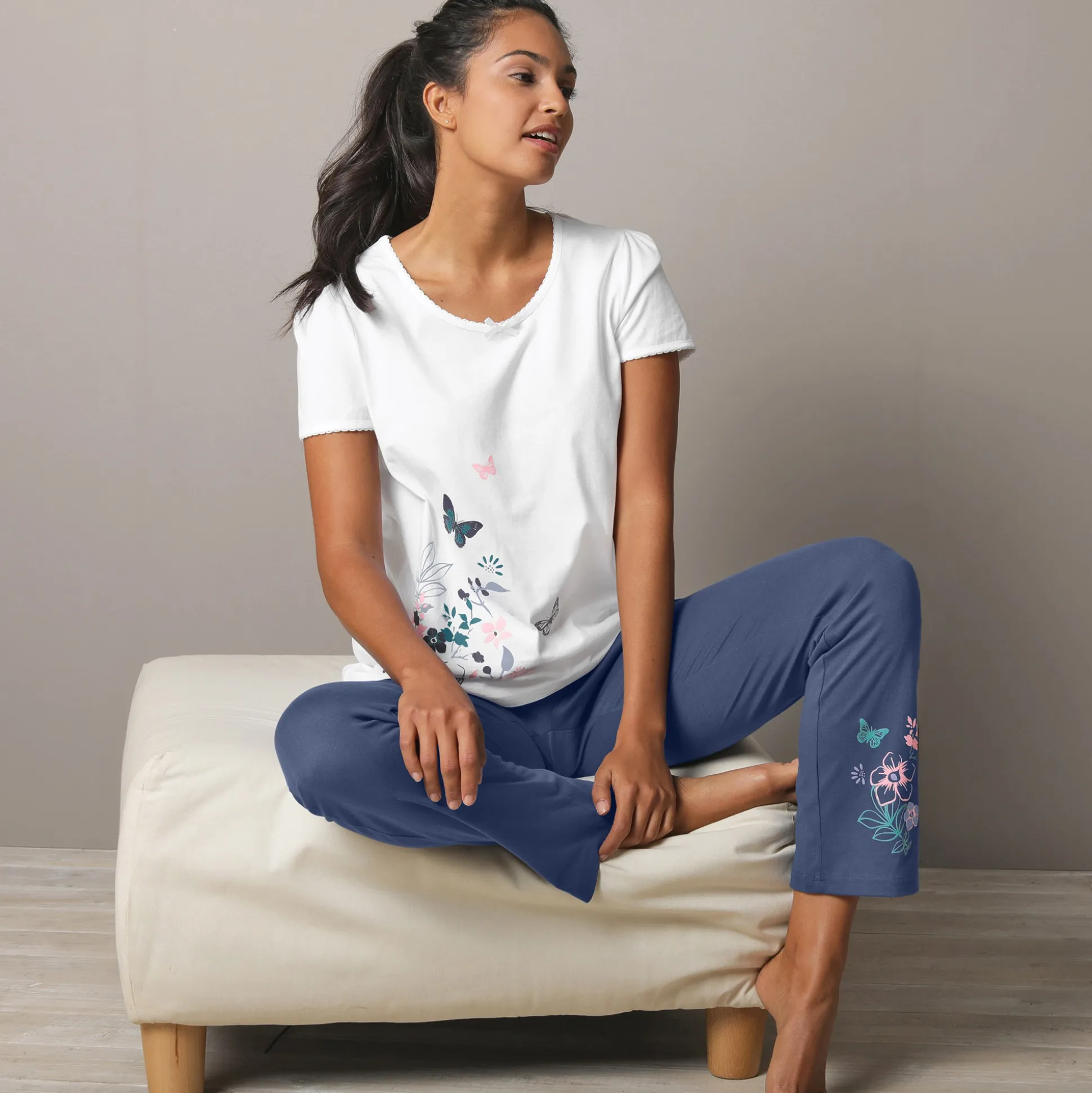 Broek met geplaatste landelijke print - katoenjersey