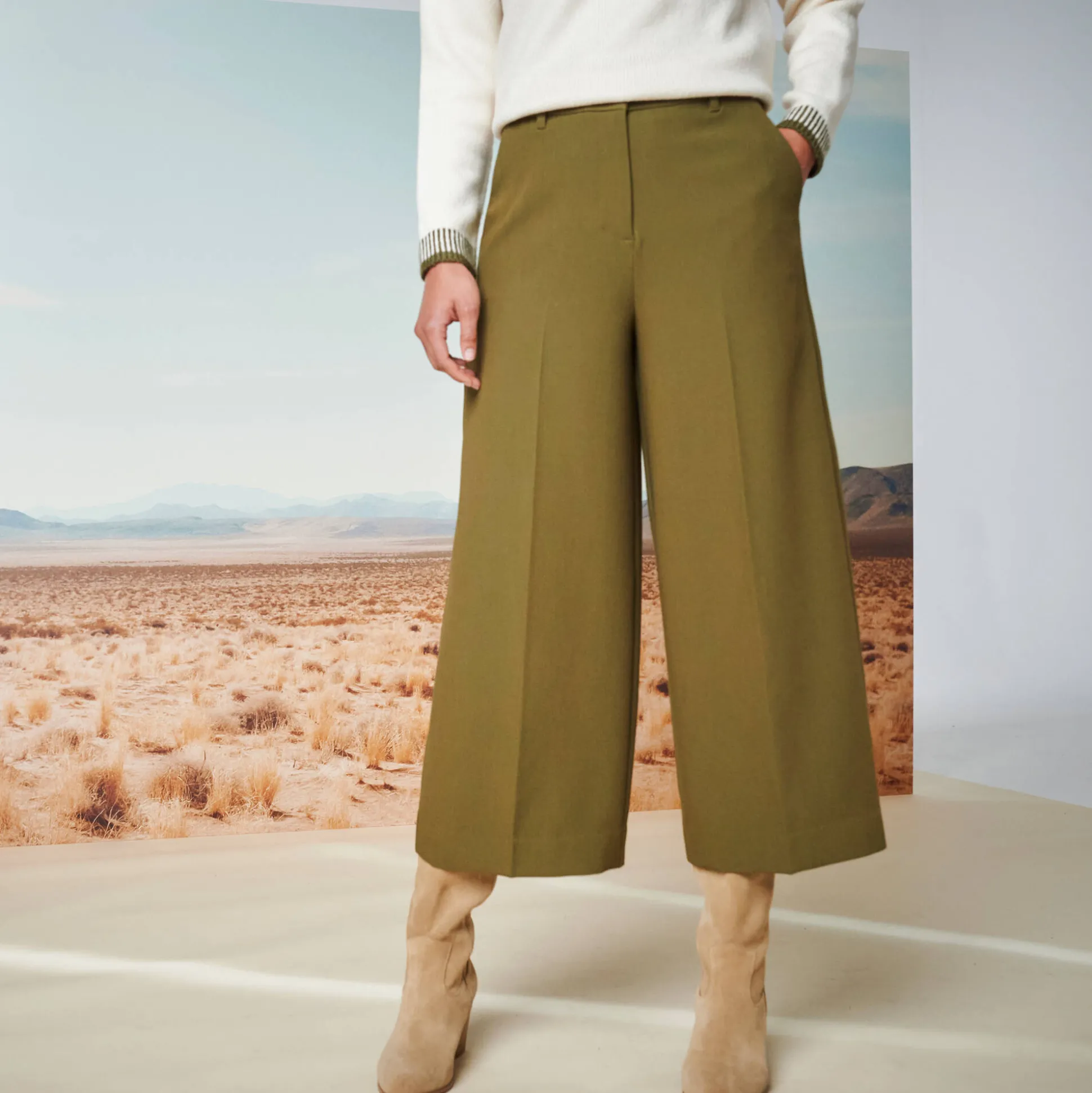 Broek met hoge taille, broekrokeffect