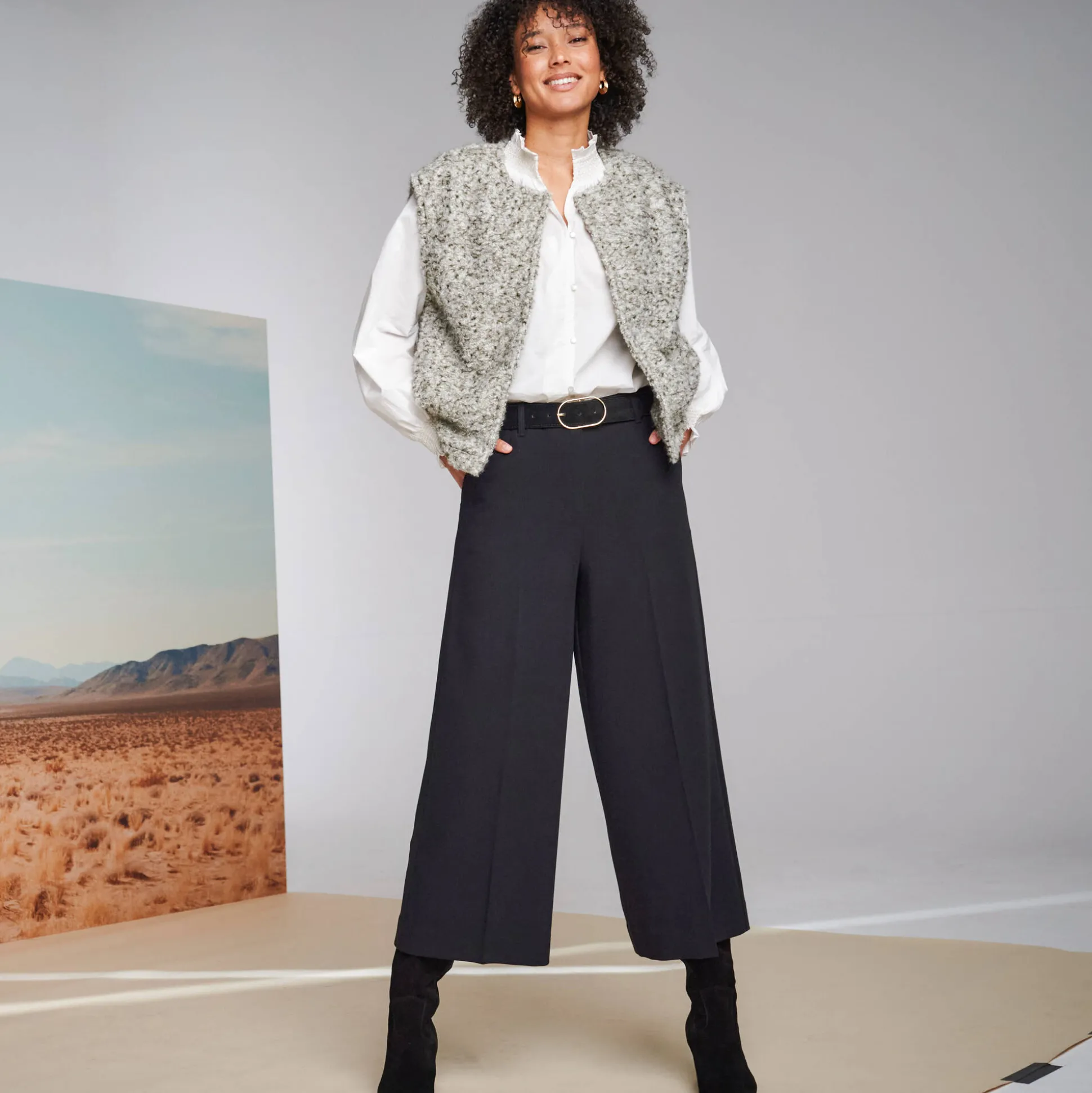 Broek met hoge taille, broekrokeffect