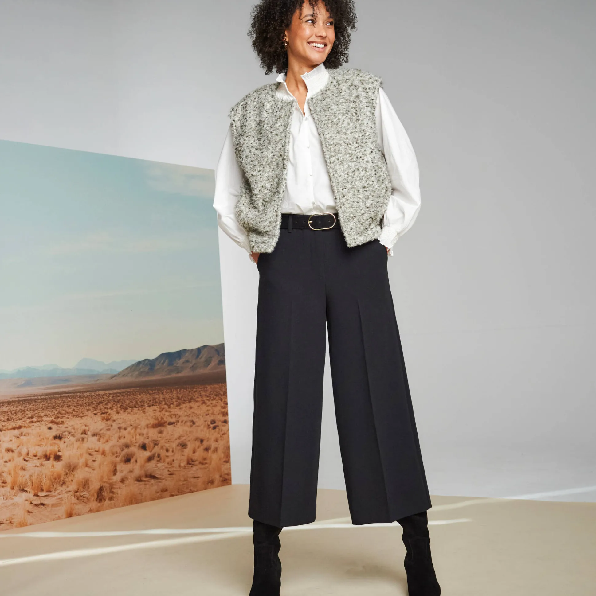 Broek met hoge taille, broekrokeffect