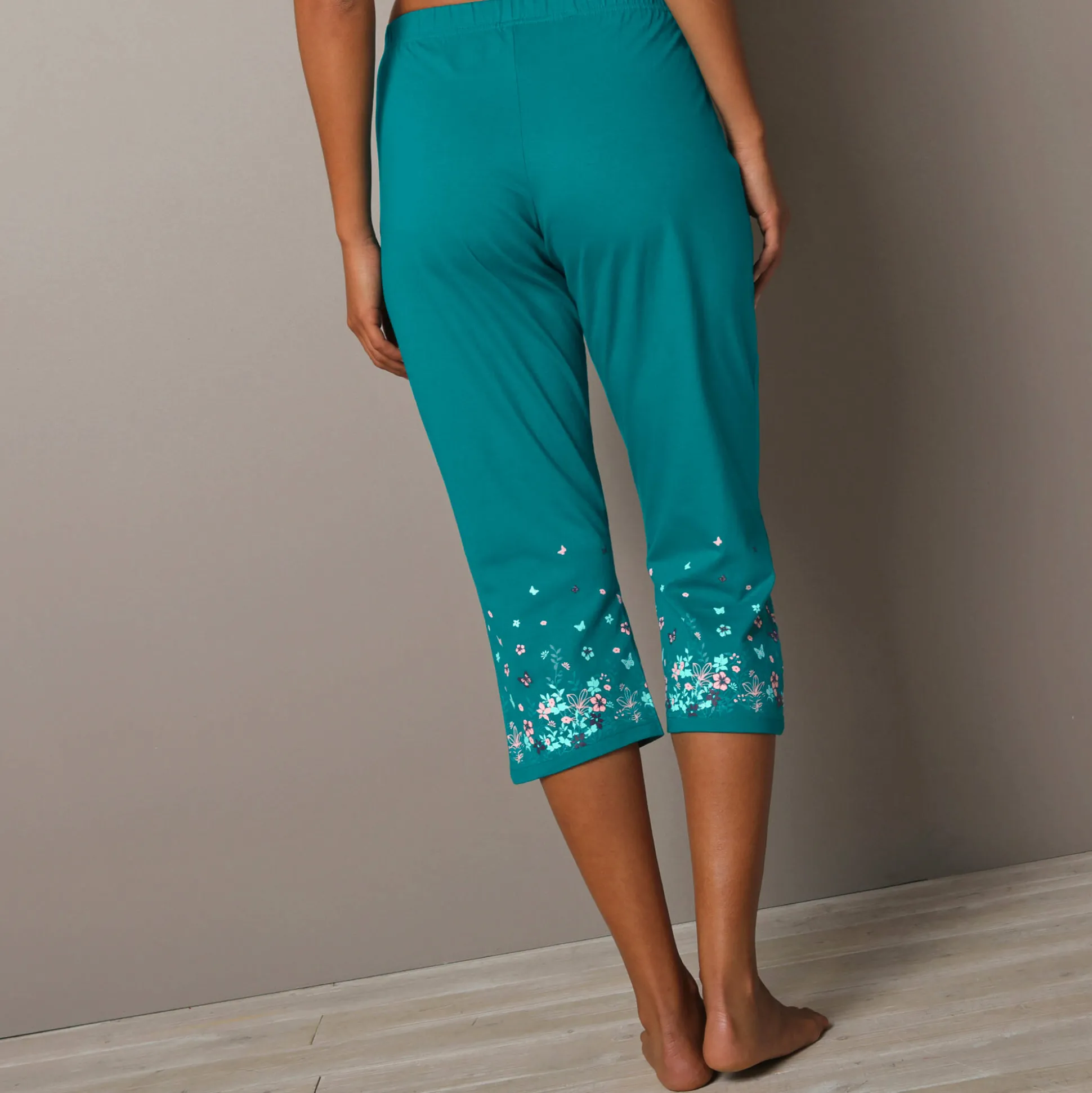 3/4-broek met landelijke print onderaan - katoenjersey