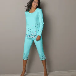 3/4-broek met landelijke print onderaan - katoenjersey